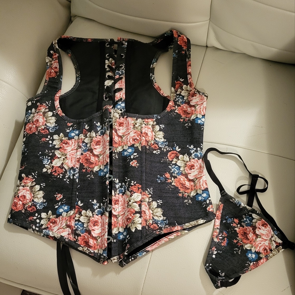 Floral Corset and Panty Set
